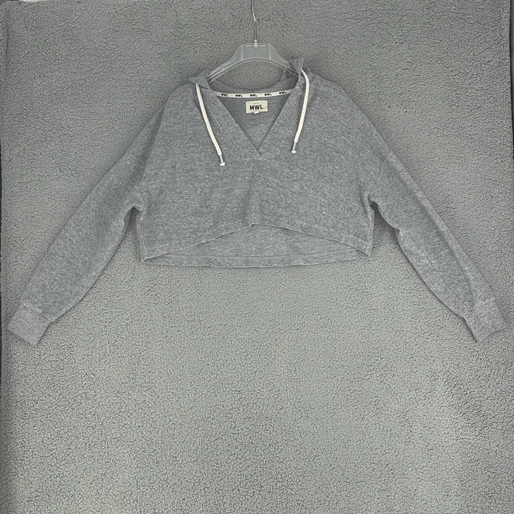 Madewell MWL gray hoodie v-neck crop top long sleeve high low draw string small